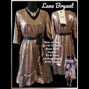 LOWEST🌺 NWT Lane Bryant Sz10/12 PETITE ROSE GOLD SEQUIN COCKTAIL DRESS